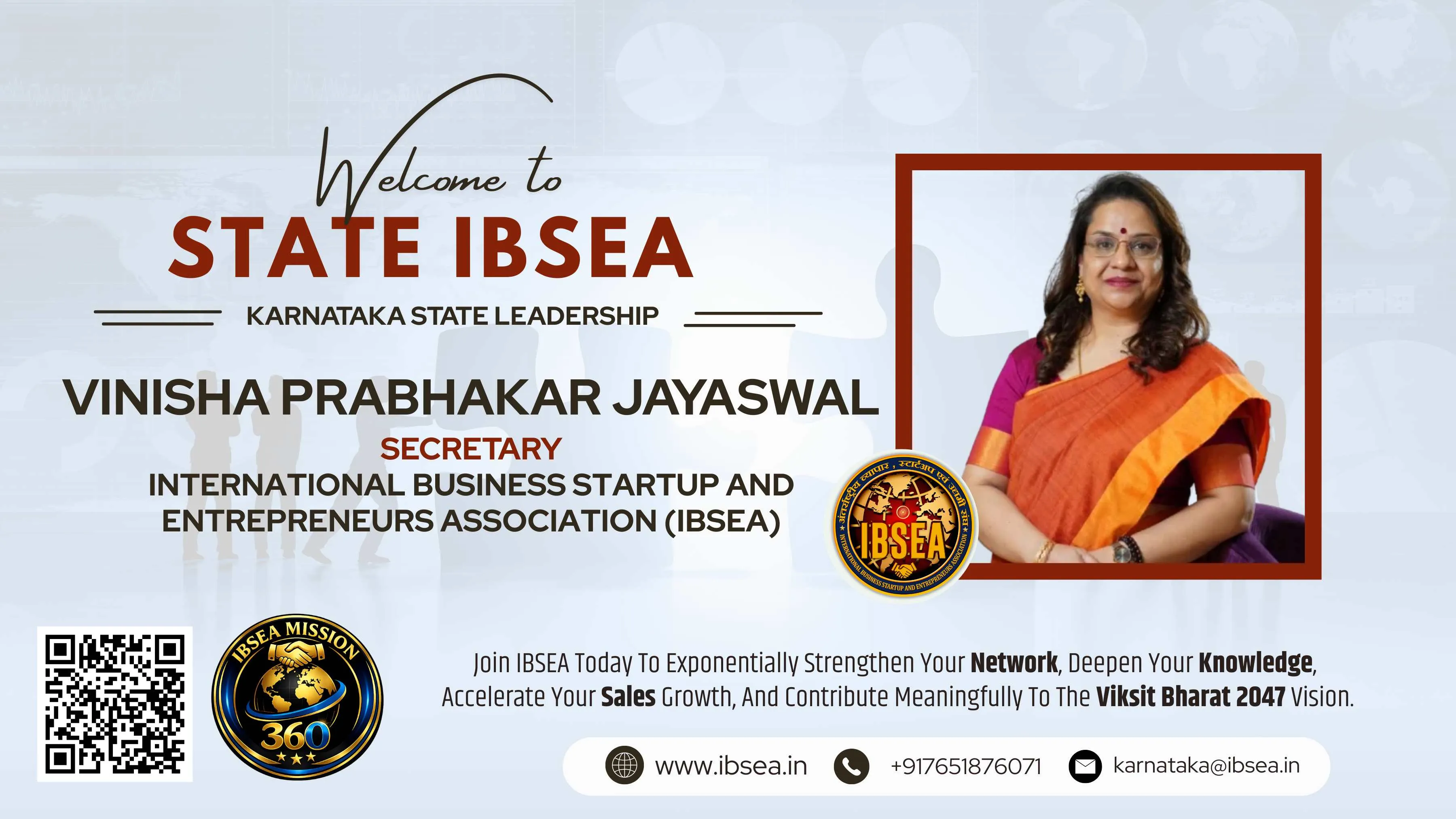 Vinisha Prabhakar Jayaswal Has Been Appointed As Secretary IBSEA For Karnataka State.